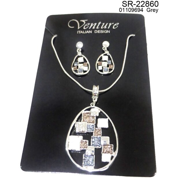 Set necklace + earrings, grey combination