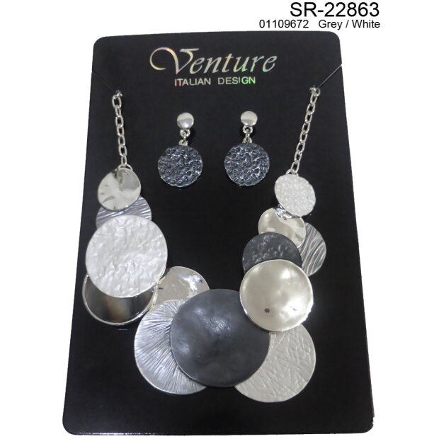 Set necklace + earrings, grey/white