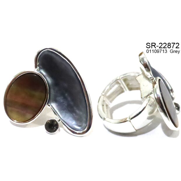 Elastic ring, grey combination with rhinestone