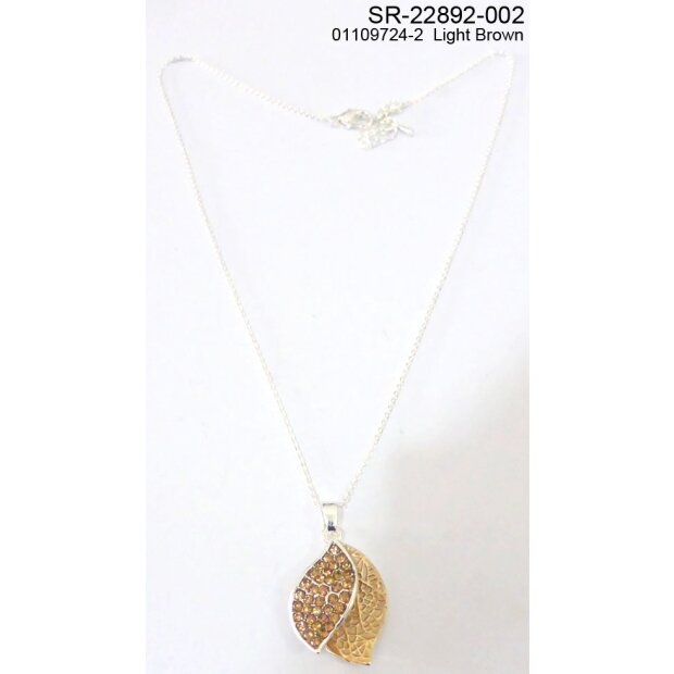 Necklace with pendant 42 + 5 cm, light brown + crystal