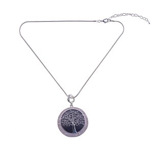 Necklace with tree pendant 42 + 5 cm, silver/grey