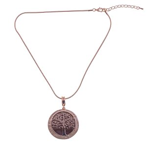 Necklace with tree pendant 42 + 5 cm, rose gold/coffee brown
