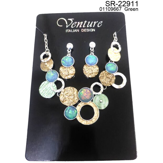 Set necklace + earrings, green combination