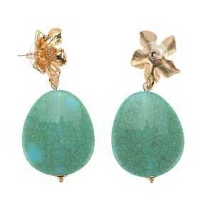Earrings with green gemstonel, sandy gold