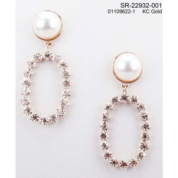 Earrings with pearl and rhinestones, gold