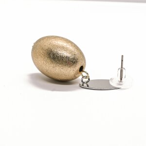 Earrings, gold with pendant in 2 different silver tones