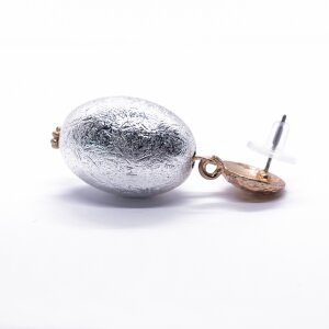 Earrings, rhodium with pendant in 2 different silver tones