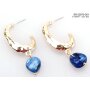 Earrings, gold with blue gemstone pendant