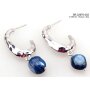 Earrings, rhodium with blue gemstone pendant