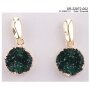 Earrings, gold + round pendant with emerald stone