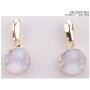 Earrings gold + round pendant with white gemstone