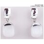 Earrings, rhodium + pendant with white gemstone