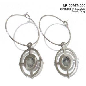 Earrings + pendant with grey gemstone