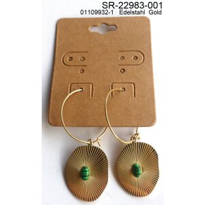 Stainless steel earrings with green gemstone