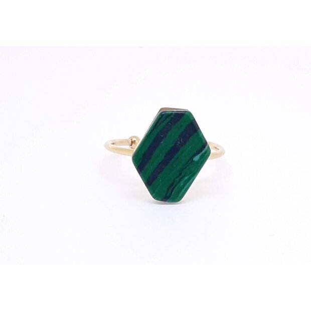Open Ring, stainless steel, gold with green gemstone
