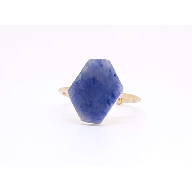 Open Ring, stainless steel, gold with blue gemstone