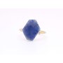 Open Ring, stainless steel, gold with blue gemstone