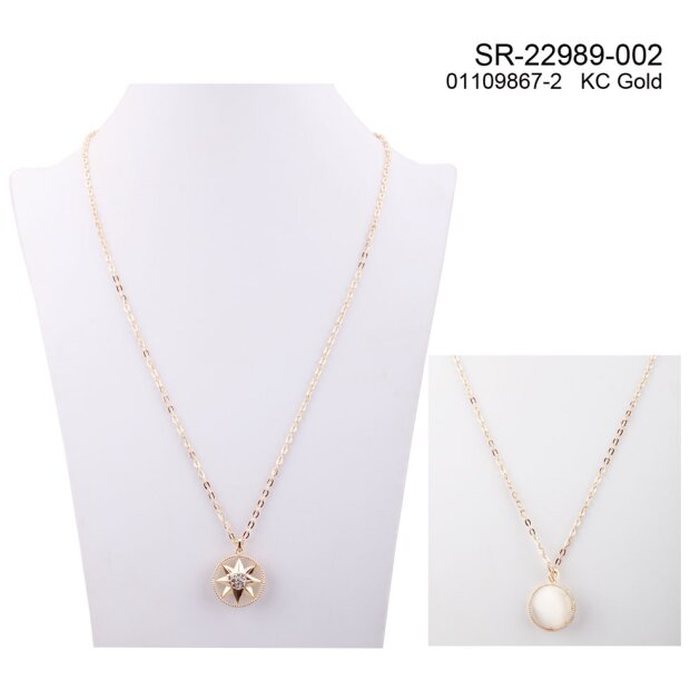 Necklace + pendant with rhinestones, gold