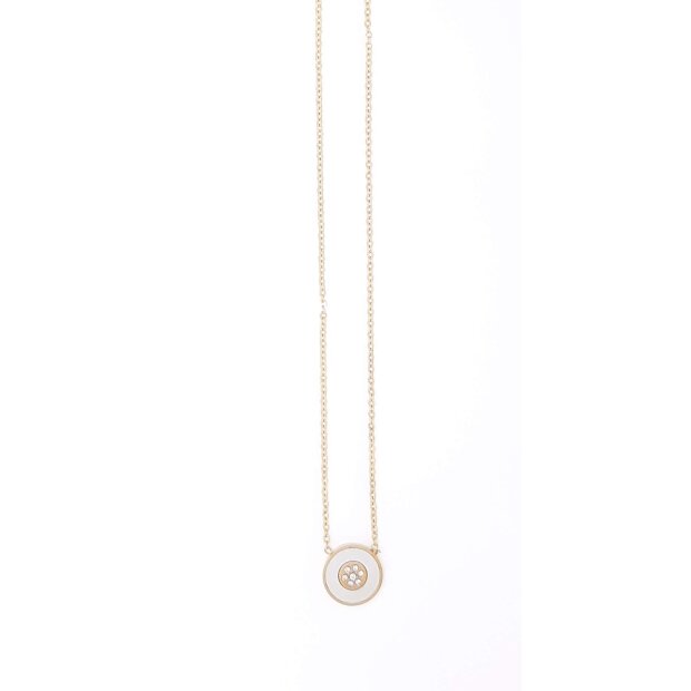 Stainless steel necklace with round pendant with crystal stones gold