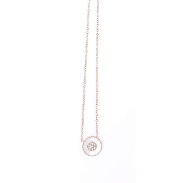 Stainless steel necklace with round pendant with crystal stones rose gold