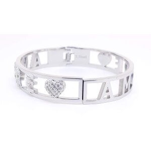Stainless steel bangle with lettering AMORE with crystal...