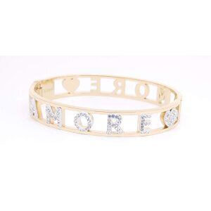 Stainless steel bangle with lettering AMORE with crystal...