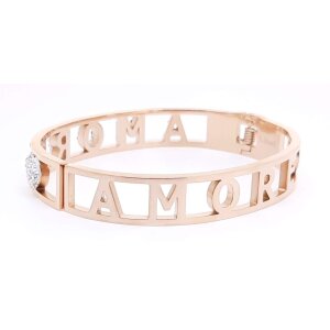 Stainless steel bangle with lettering AMORE with crystal stones