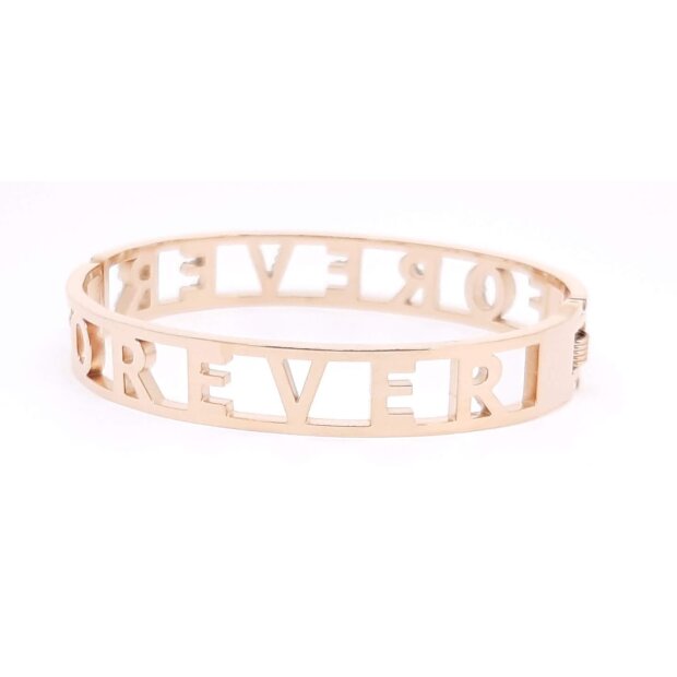 Stainless steel bangle with lettering FOREVER with crystal stones rose gold