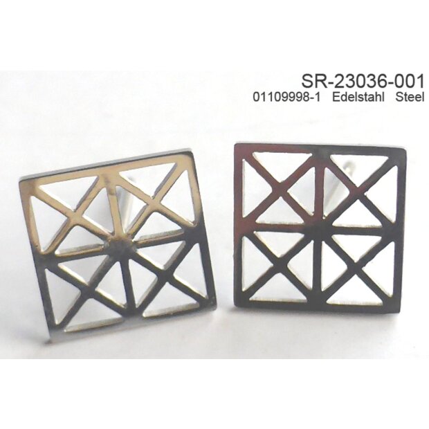 Square earrings, stainless steel, silver