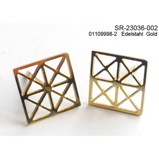Square earrings, stainless steel, gold