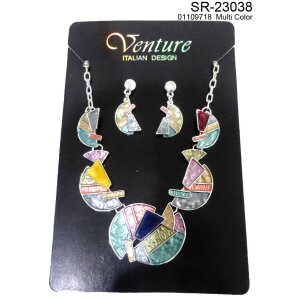 Set necklace + earrings with multi colour gemstones