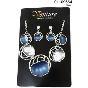Set necklace + earrings, blue combination
