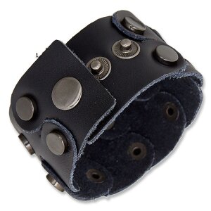 black leather bracelet, discreet rivets, press button,...