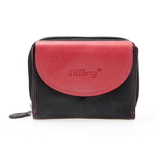 Tillberg Damen Geldb&ouml;rse Portemonnaie Portmonee aus echtem Leder 9,5x12,5x2,5 cm dunkelbraun+pink