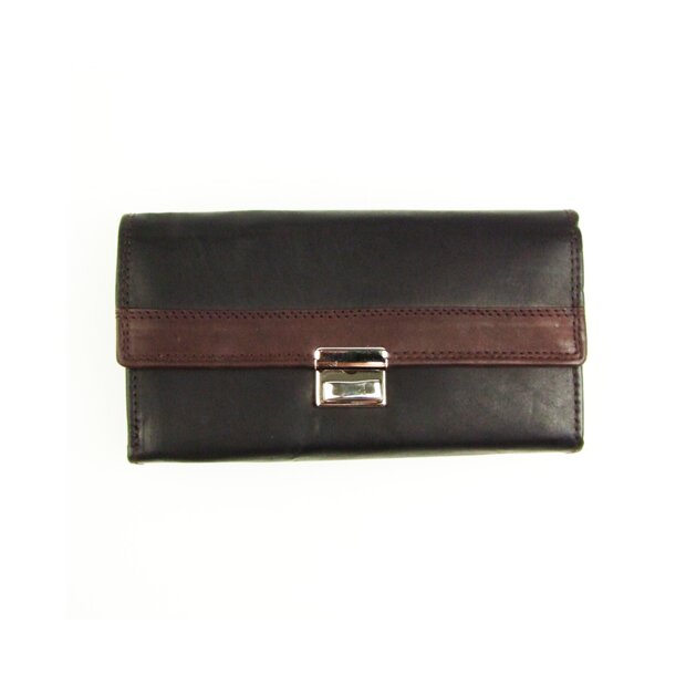 Leather waiters wallet with 5 cash boxes, with chain, nappa leather black+reddish brown