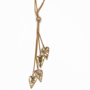 Necklace with 4 heart pendants, sandy gold