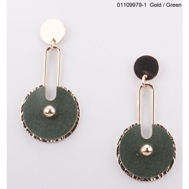 Earrings, green/gold
