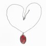 long necklace with oval pendant, rhodium/red/black