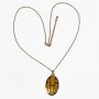 long necklace with oval pendant, gold/yellow/brown