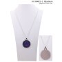 long necklace with round pendant, rhodium/sappire