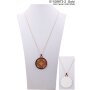 long necklace with round pendant, gold/camel