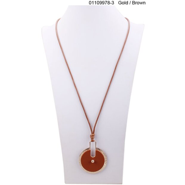 long necklace with pendant, gold/brown