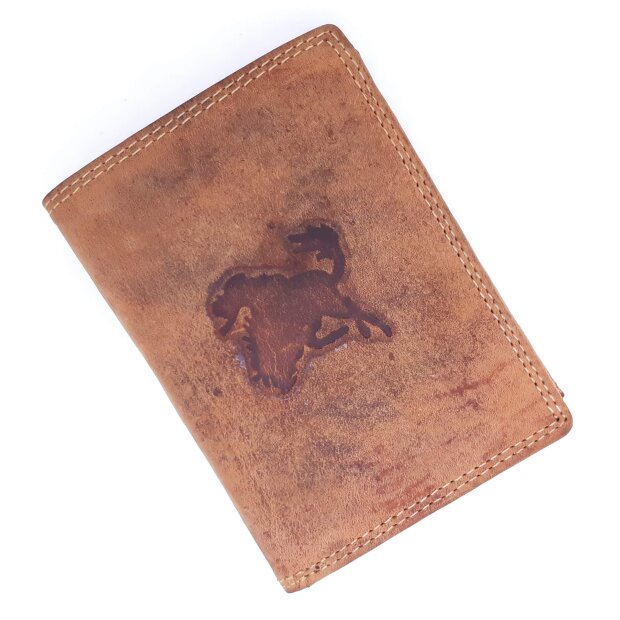 Mens wallet made from real leather with cowboy and horse motif, orange
