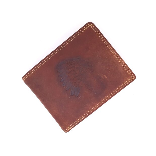 Real leather wallet with indian motive in wallet format, orange