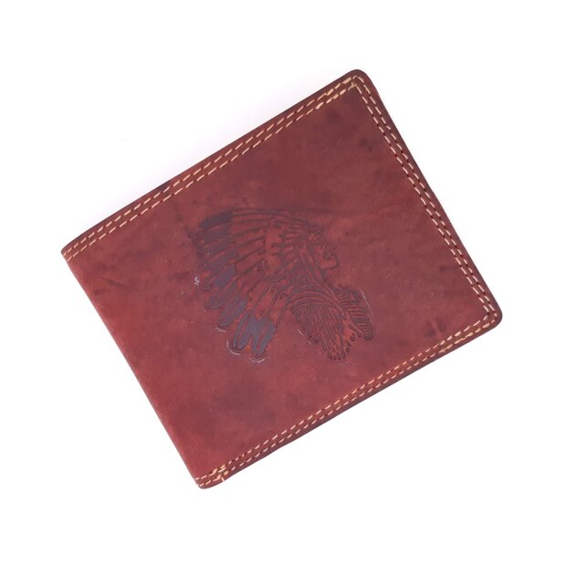 Real leather wallet with indian motive in wallet format, red