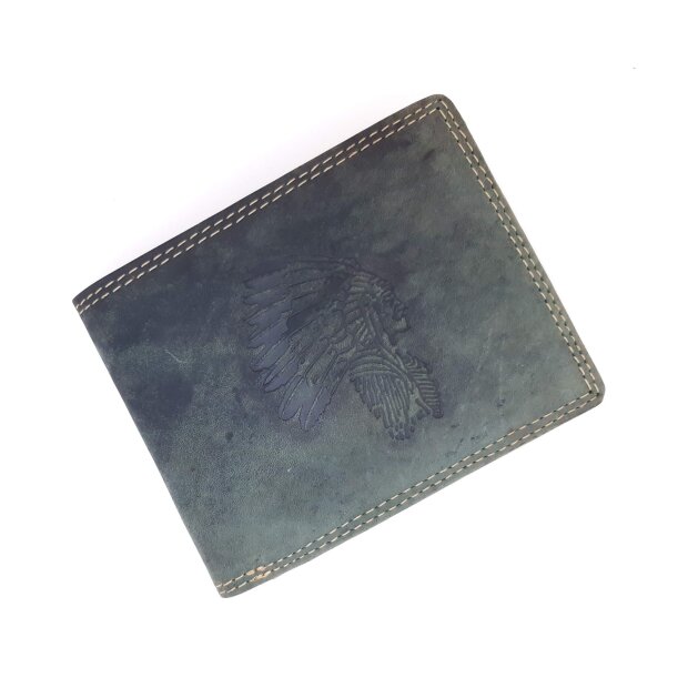 Real leather wallet with indian motive in wallet format, green