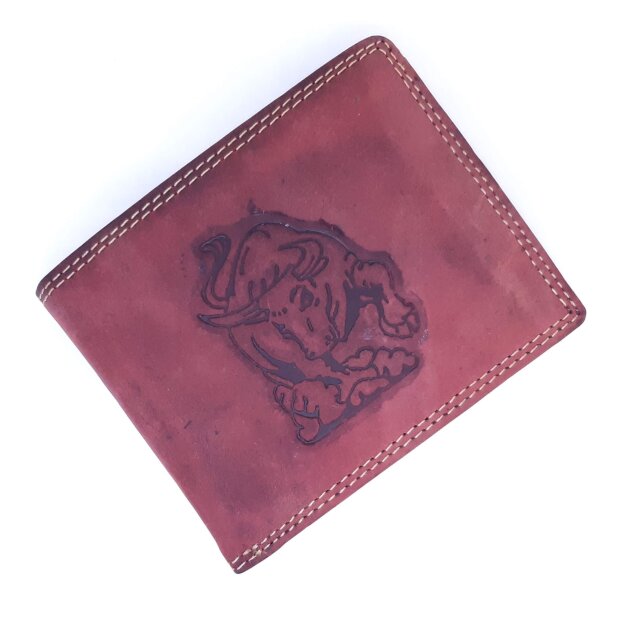 Real leather wallet with bull motif in wallet format, pink