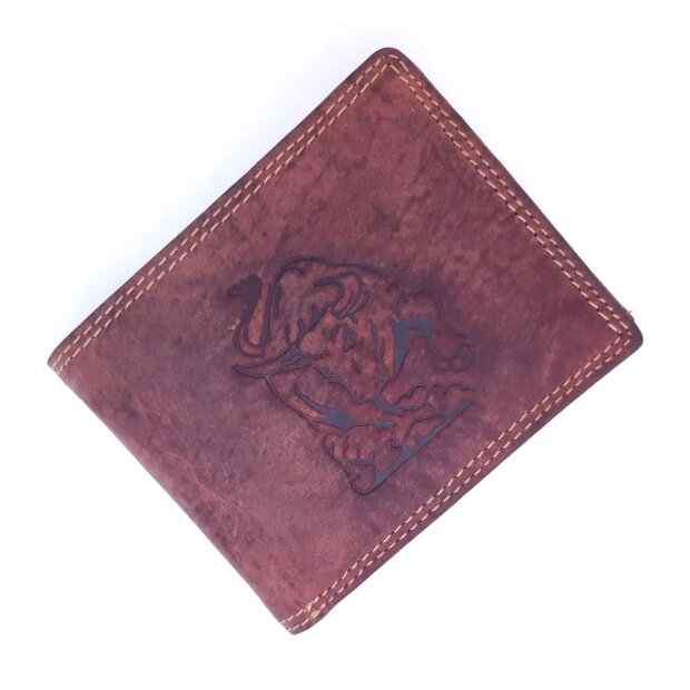 Real leather wallet with bull motif in wallet format, red