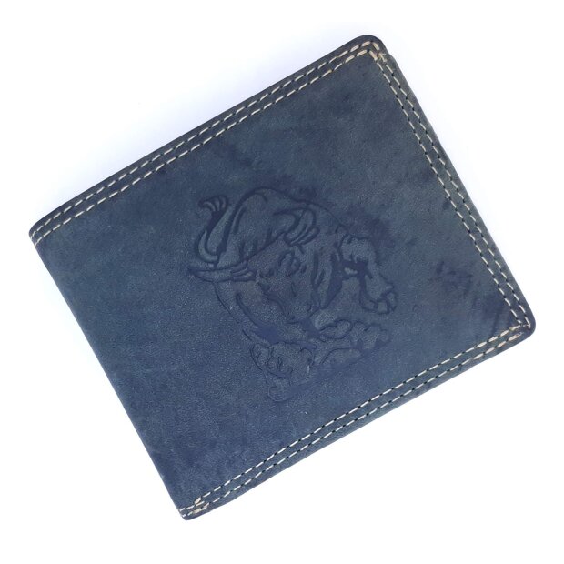Real leather wallet with bull motif in wallet format, green
