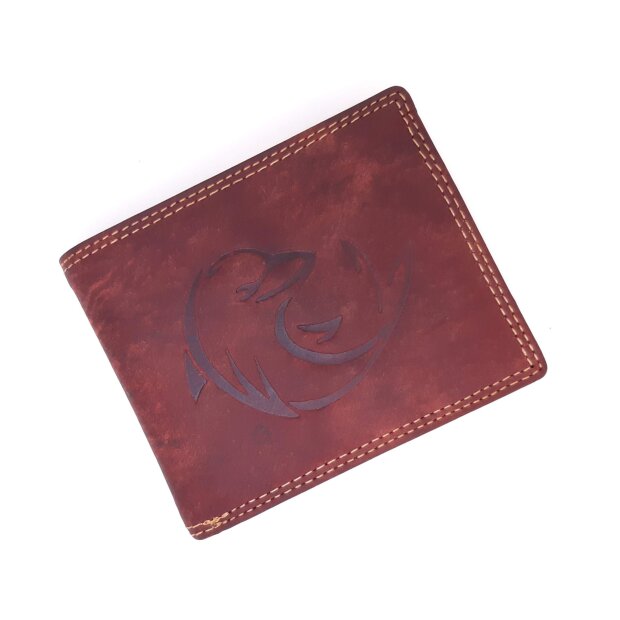 Real leather wallet with dolphin motive in wallet format red